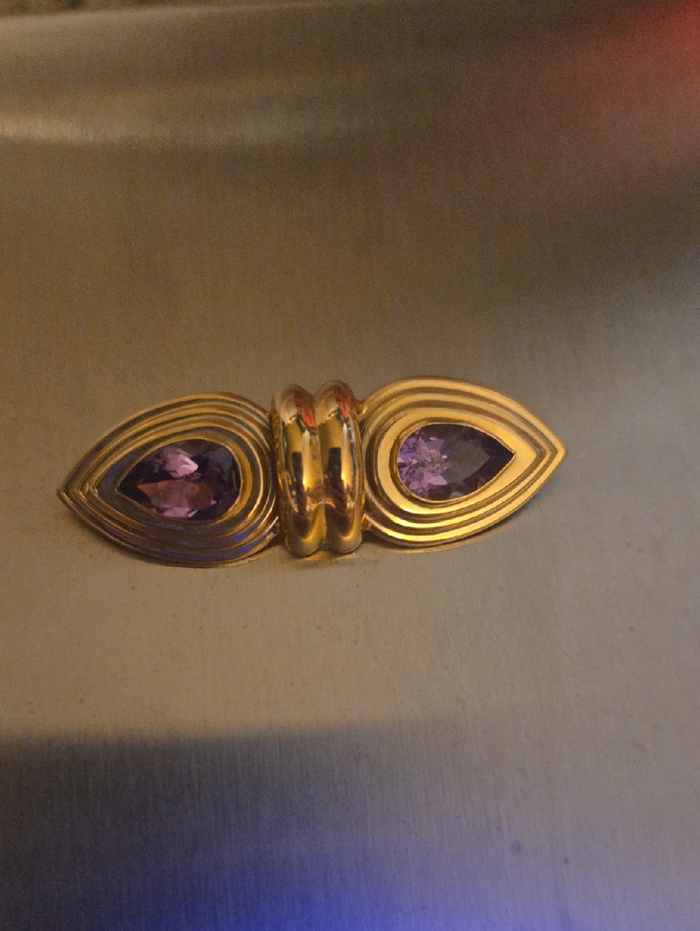 Gorgeous Vintage 14k Peter Brams Designs PBD Brooch Pin Amethyst Accents